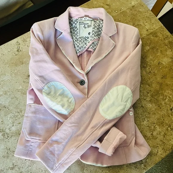 NWOT S.Oliver Blazer! Light Pink with white elbow pads -sparkle accents- Size 8 - Picture 9 of 9